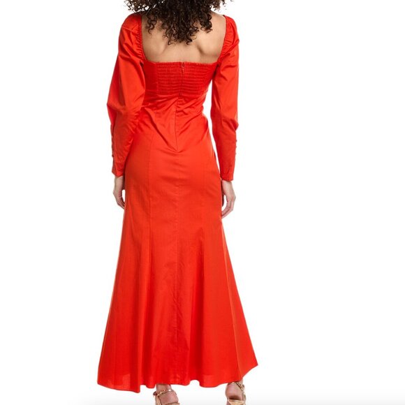 Staud Josephine Twist-Front Stretch Cotton-Blend Poplin Maxi Dress in Fire - Picture 2 of 3